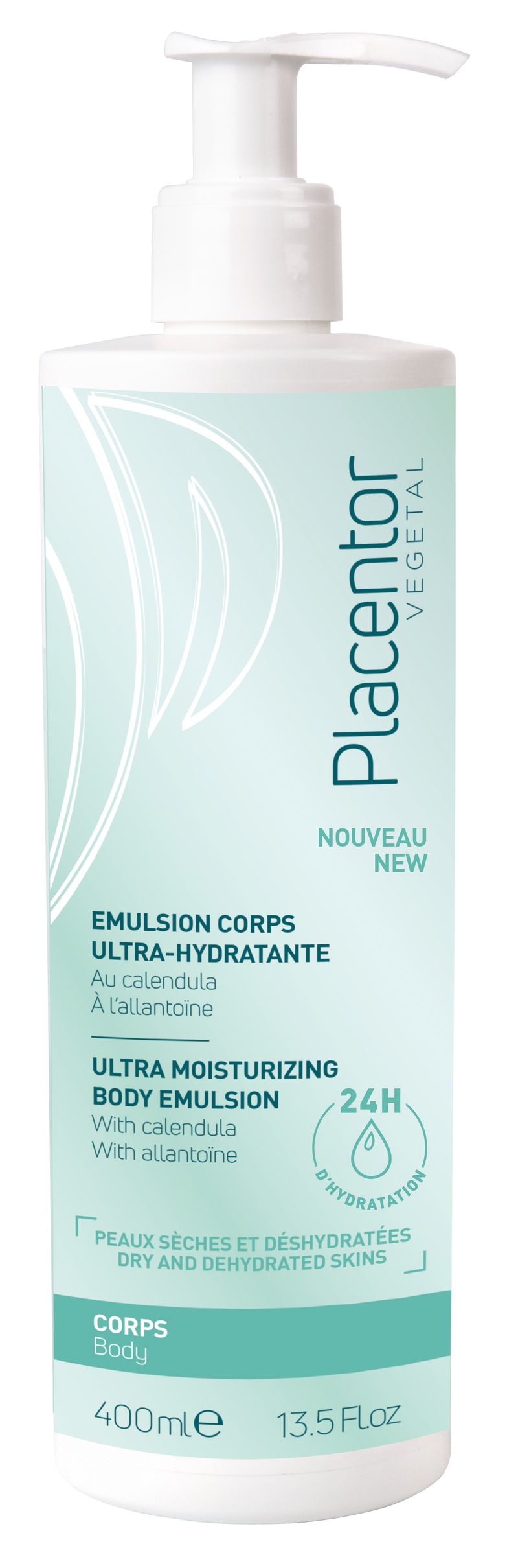 PLACENTOR intensyviai drėkinanti emulsija kūnui sausai, dehidratuotai odai, su pompa 400ml, nuotrauka Nr. 1