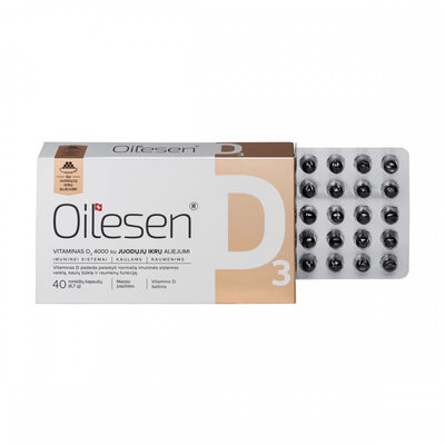 OILESEN Vitaminas D3 4000 su juodųjų ikrų aliejumi, kapsulės N40