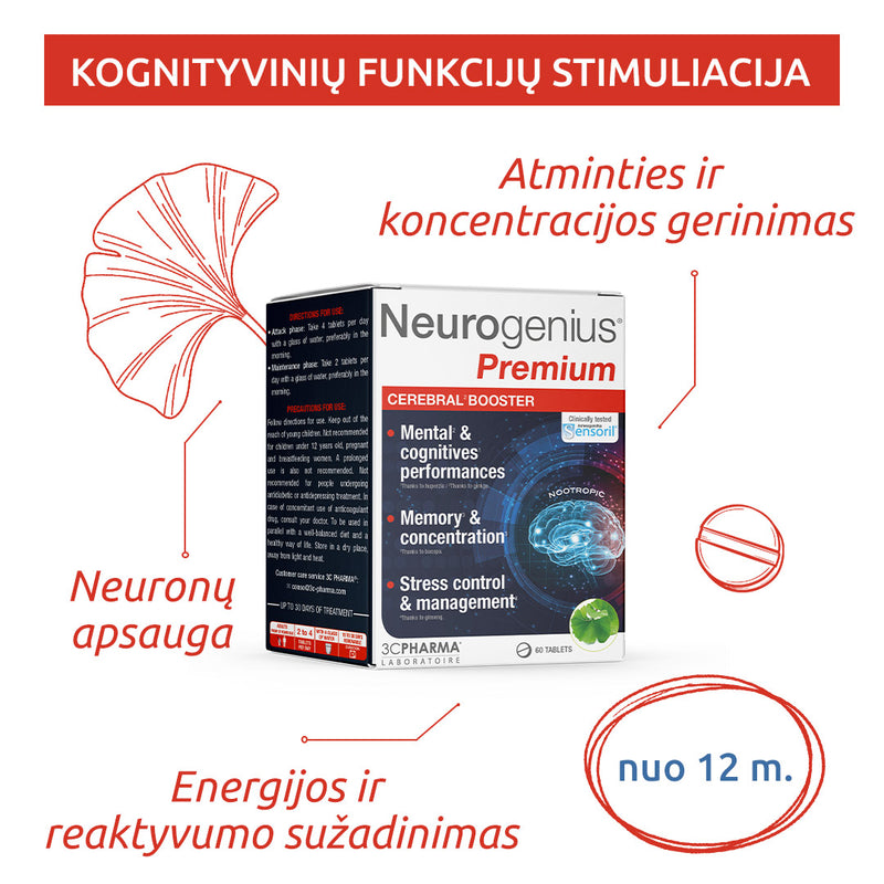 3C PHARMA Neurogenius Premium, tabletės N60, nuotrauka Nr. 3
