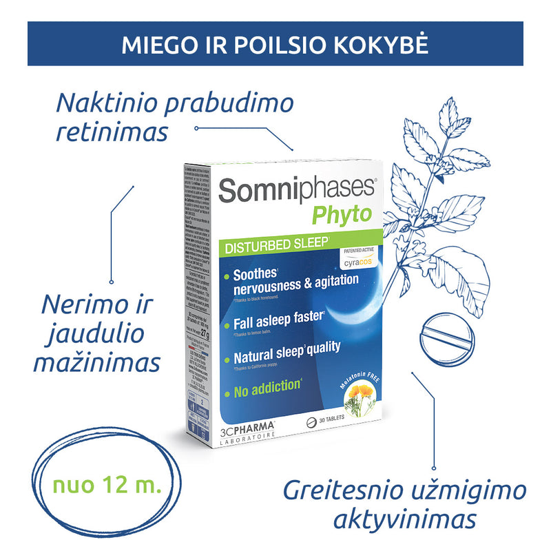 3C PHARMA Somniphases Phyto, tabletės N30, nuotrauka Nr. 3