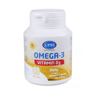 LYSI Omega 3 + vit. D3 žuvų taukai, kapsulės N120