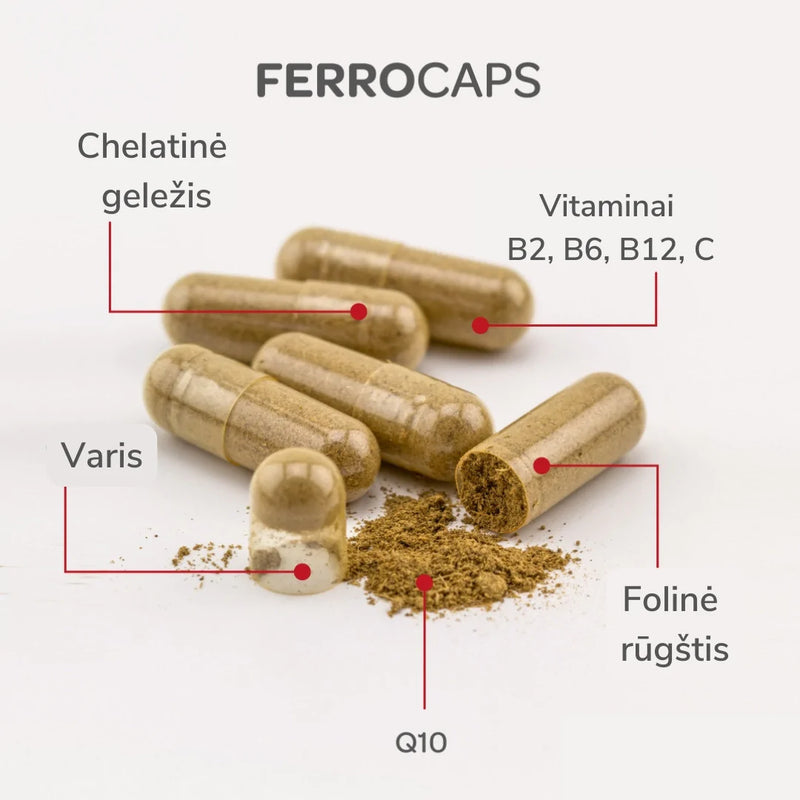 FERROCAPS su kofermentu Q10 augalinės kapsulės N60, nuotrauka Nr. 2