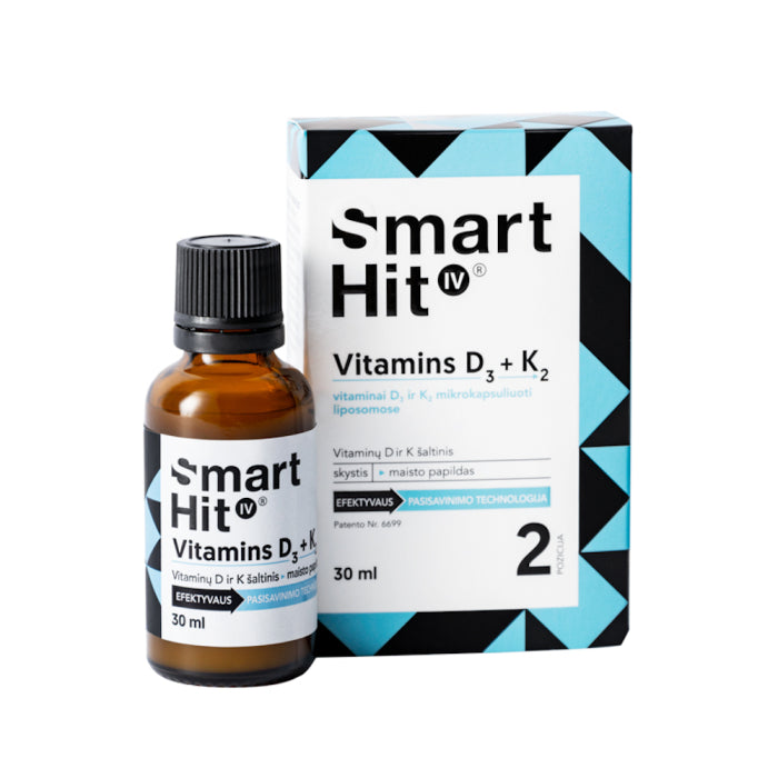 Smart Hit Vitaminas D3 + K2, abrikosų ir vanilės skonio, 30 ml – VITAINN